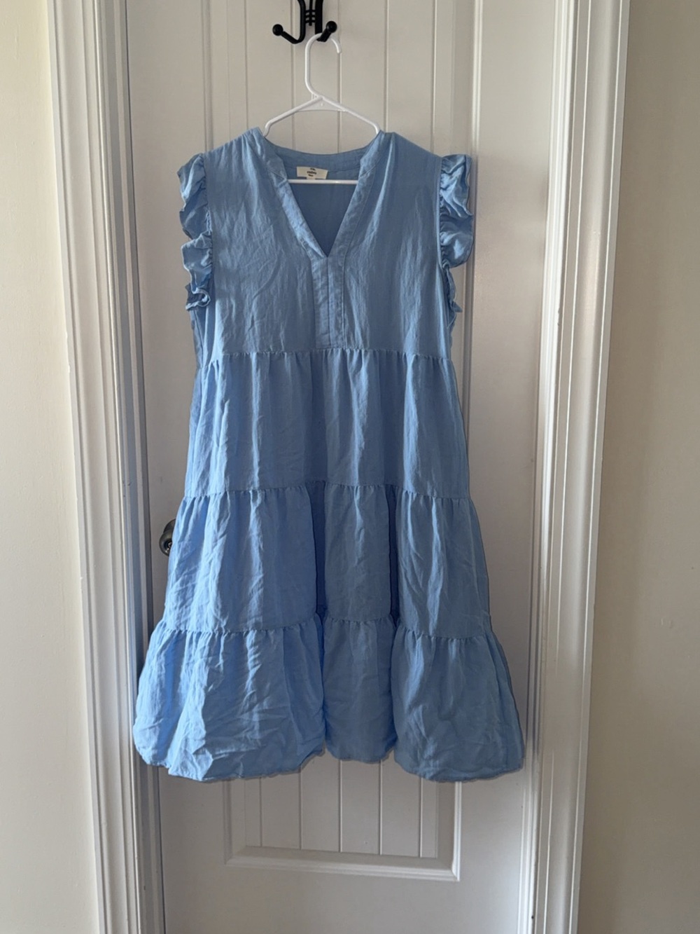 entro Light Blue Tiered Ruffle Sleeve Casual Dress